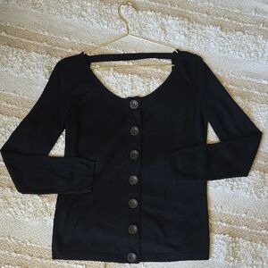 Ports 1961 Black Button-Front Scoop Neck Cardigan Metal Button Small